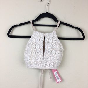 SMALL NWT WHITE/CREAM CROCHET BATHING SUIT TOP